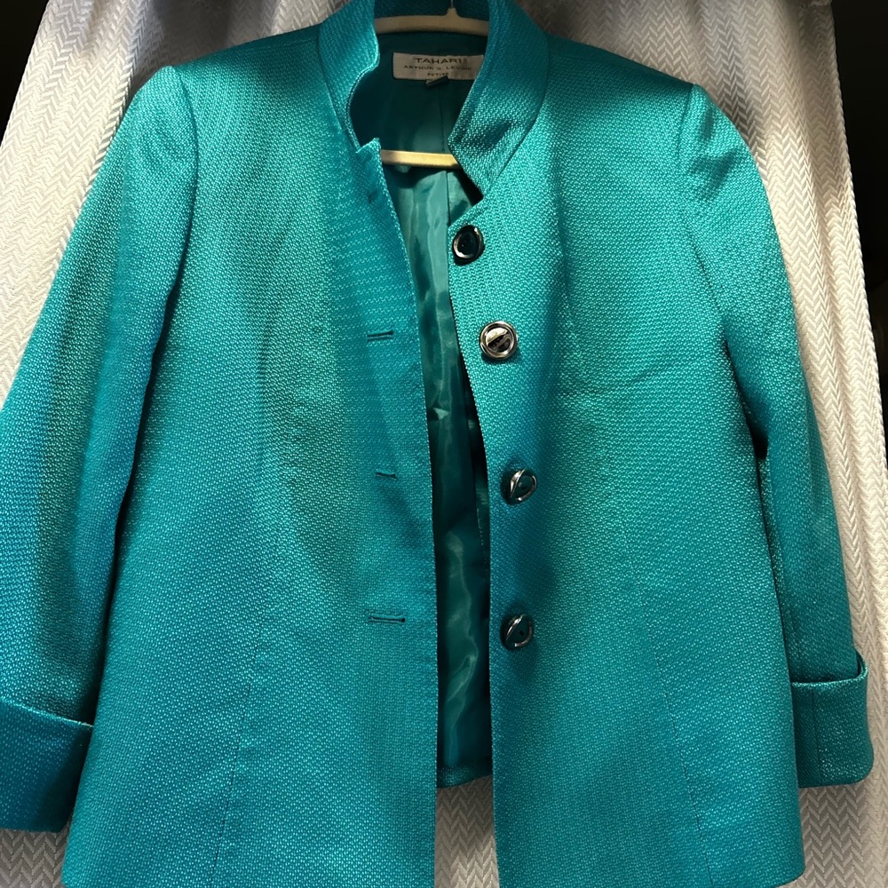 Teal Textured Blazer with Silver Buttons